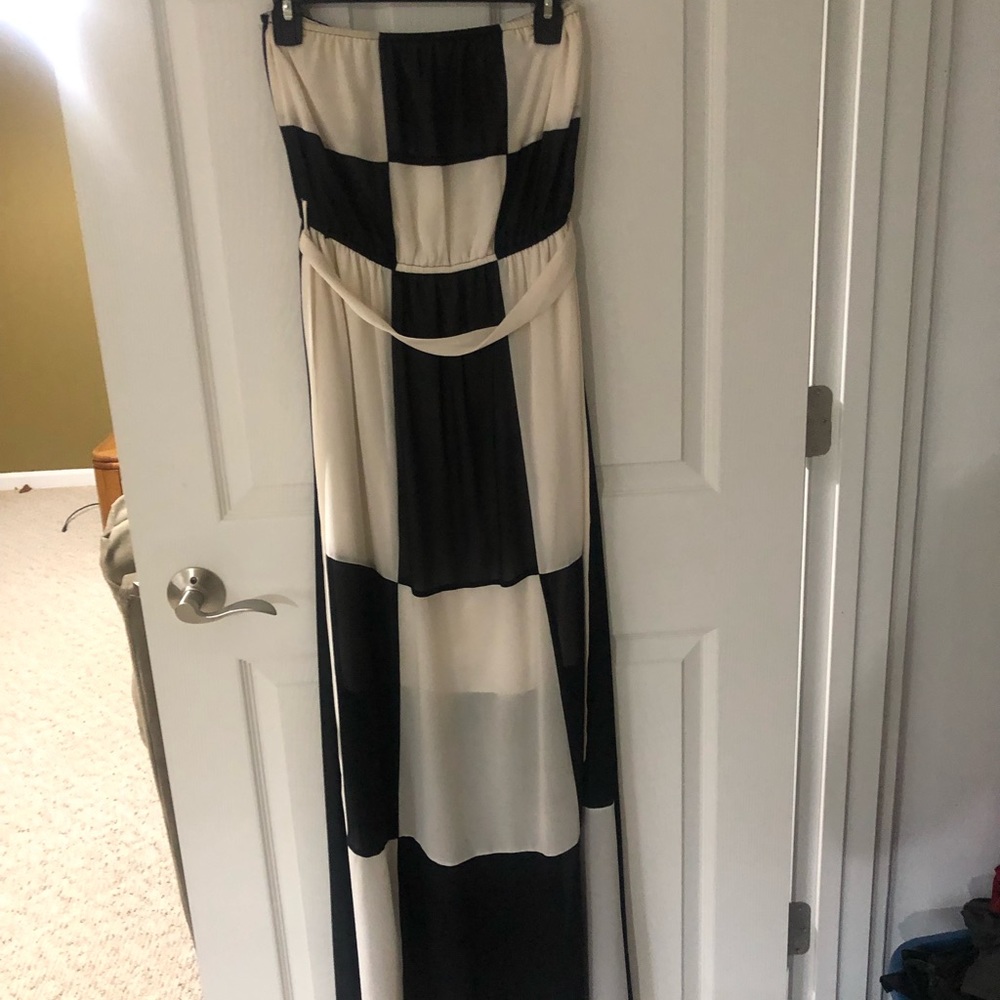 Black and cream color block maxi